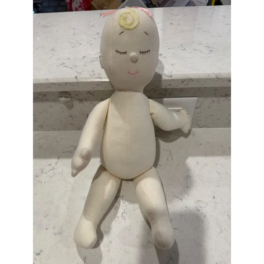 Soft Plush Baby Doll Toy Stuffed Doll Sleeping Face Pink Bow Yellow‎ Hair Curl